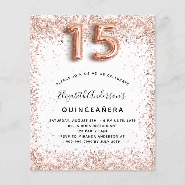 Prospectus 11,4 Cm X 14,2 Cm Quinceanera rose or blanc budget (Devant)