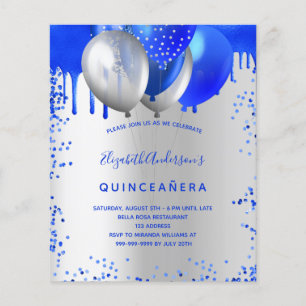 Prospectus 11,4 Cm X 14,2 Cm Quinceanera royal bleu argent invitation budget