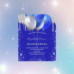 Prospectus 11,4 Cm X 14,2 Cm Quinceanera royal bleu argent invitation budget