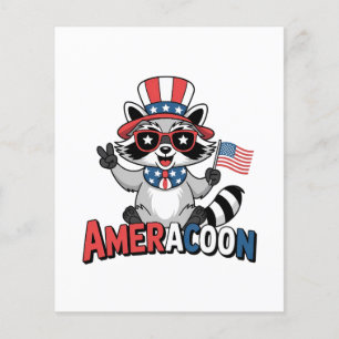 Prospectus 11,4 Cm X 14,2 Cm Raccoon Amérique patriotique 4 juillet Amérique