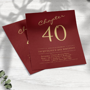 Prospectus 11,4 Cm X 14,2 Cm Red Gold Budget 40th Birthday Invitation