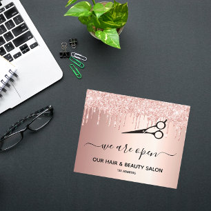 Prospectus 11,4 Cm X 14,2 Cm Réouverture salon de beauté rose or parties scinti