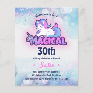 Prospectus 11,4 Cm X 14,2 Cm Retro 90s Unicorn 30e anniversaire Invitation