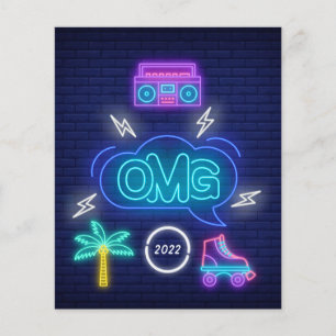 Prospectus 11,4 Cm X 14,2 Cm Retro Music Neon Signs Graduation Party Invitation
