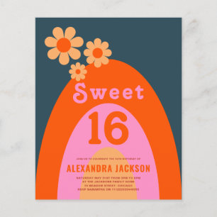 Prospectus 11,4 Cm X 14,2 Cm Retro Rainbow Sweet 16 Anniversaire Budget de fête