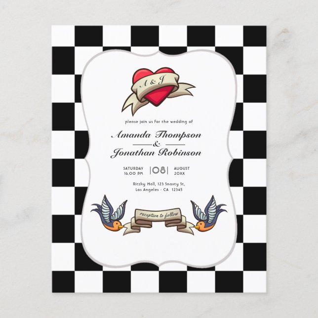 Prospectus 11,4 Cm X 14,2 Cm Rockabilly Faire-part de mariage (Devant)