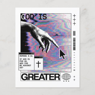 Prospectus 11,4 Cm X 14,2 Cm Romans 8:31 Cyberpunk Main de Dieu Glitch Art