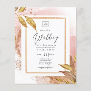Prospectus 11,4 Cm X 14,2 Cm ROSE BUDGET Gold Feuilles de mariage Inviter QR Co