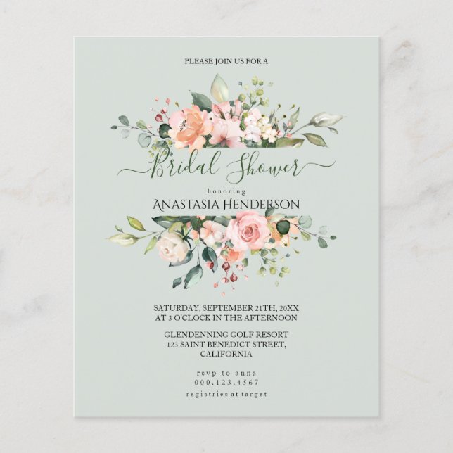 Prospectus 11,4 Cm X 14,2 Cm Rose - Douche nuptiale. Invitation Au Budget. (Devant)
