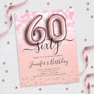 Prospectus 11,4 Cm X 14,2 Cm Rose Gold Balloon Parties scintillant 60e annivers