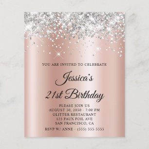 Prospectus 11,4 Cm X 14,2 Cm Rose Gold Pailleté Argenté Anniversaire 21 Ans