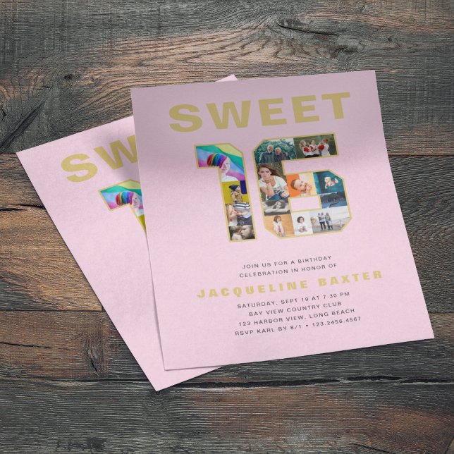 Prospectus 11,4 Cm X 14,2 Cm Rose Sweet 16 Anniversaire Photo Gold (Créateur téléchargé)