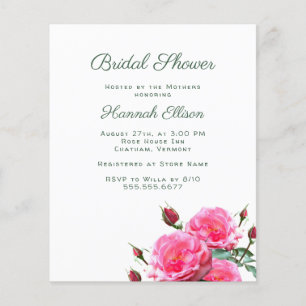 Prospectus 11,4 Cm X 14,2 Cm Roses roses Budget Douche nuptiale Invitations