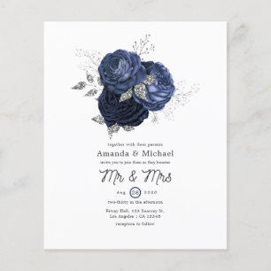 Prospectus 11,4 Cm X 14,2 Cm Russe Navy et Faux Parties scintillant Mariage flo