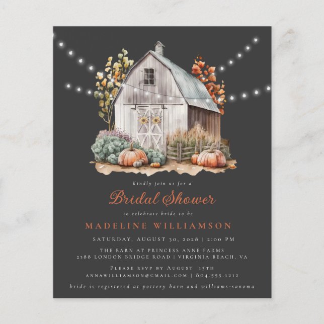 Prospectus 11,4 Cm X 14,2 Cm Rustic Barn String éclaire l'invitation de la douc (Devant)