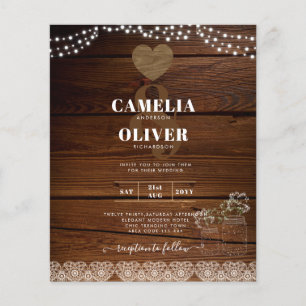 Prospectus 11,4 Cm X 14,2 Cm Rustic Mason Jars Lights Lace Gypsophilia WEDDING