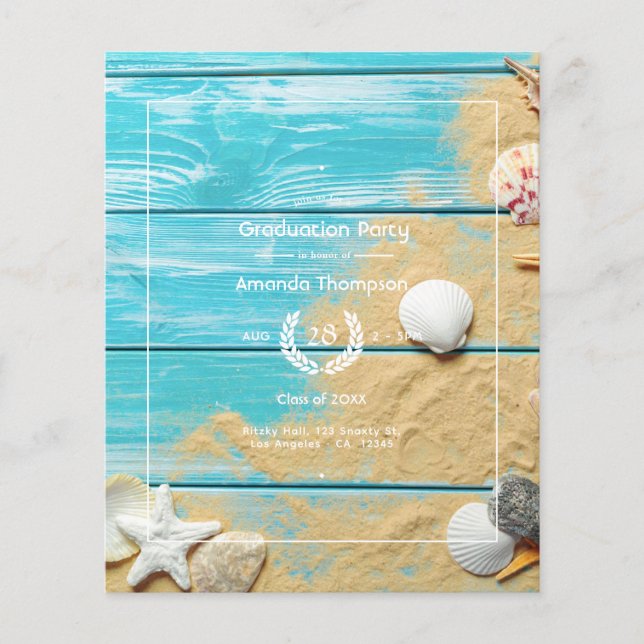 Prospectus 11,4 Cm X 14,2 Cm Rustic Turquoise Beach Graduation Party (Devant)
