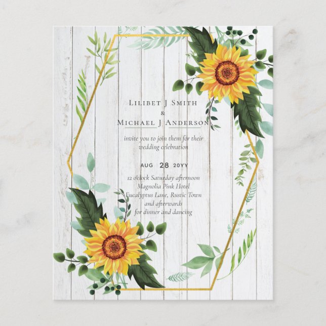 Prospectus 11,4 Cm X 14,2 Cm Rustique BOHO Sunflowers Mariage de verdure (Devant)
