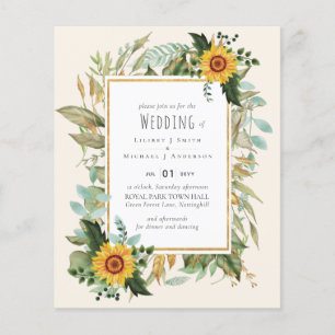 Prospectus 11,4 Cm X 14,2 Cm Rustique BOHO Sunflowers Mariage de verdure