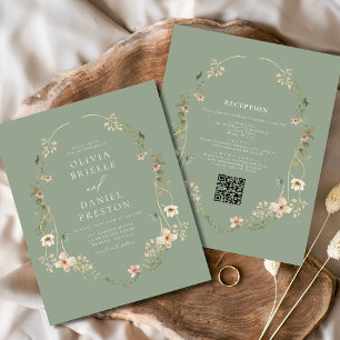 Prospectus 11,4 Cm X 14,2 Cm Sage Green Fleur sauvage QR Code Jardin Mariage