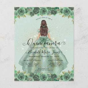 Prospectus 11,4 Cm X 14,2 Cm Sage Green Gold Floral Princesse Quinceanera