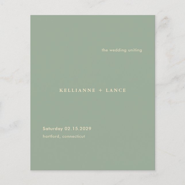 Prospectus 11,4 Cm X 14,2 Cm Sage Green Simple Modern Budget Wedding Program (Devant)