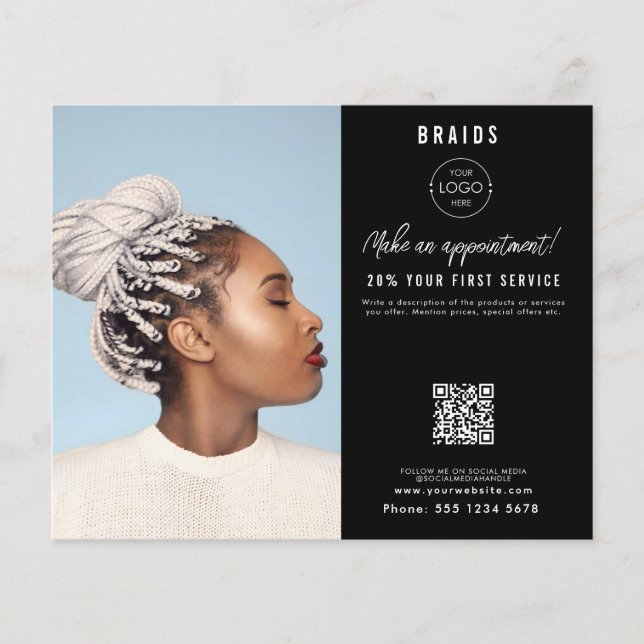 Prospectus 11,4 Cm X 14,2 Cm Salon Appointment Hair Braids Business Logo (Devant)