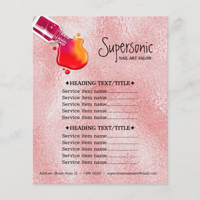 Prospectus 11,4 Cm X 14,2 Cm Salon d'art à ongles vernis en verre rose (Devant)