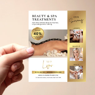 Prospectus 11,4 Cm X 14,2 Cm Salon de beauté moderne White & Gold Logo Marketin