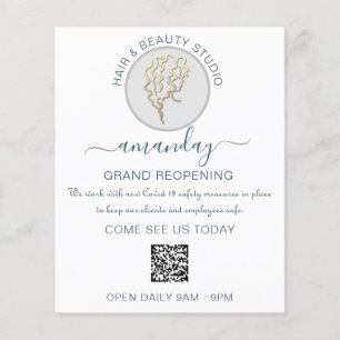 Prospectus 11,4 Cm X 14,2 Cm Salon de Beauté Réouverture Logo QR CODE Prix Bla