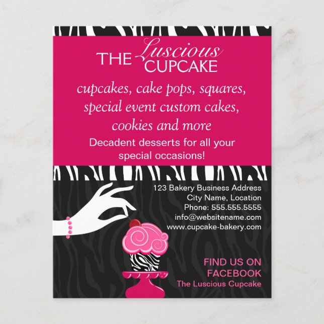 Prospectus 11,4 Cm X 14,2 Cm Sassy Zebra Cupcake Bakery Promotion (Devant)