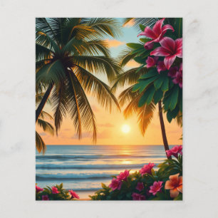 Prospectus 11,4 Cm X 14,2 Cm Scène de plage de Sunset tropical avec palmiers