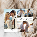 Prospectus 11,4 Cm X 14,2 Cm Script de Merci du Mariage de Collage de photos Bu<br><div class="desc">Budget, minimaliste Élégant Script moderne 4 Photo Collage Mariage Merci personnalisé abordable petit budget flyer. Un élégant mariage vous remercie modèle en papier avec quatre (4) photos sur le devant et une photo sur le dos. Avec le texte "Merci" dans une tourbillonnant police de script de typographie lettrée à la...</div>