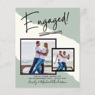 Prospectus 11,4 Cm X 14,2 Cm SCRIPT FIANÇAILLES DE PHOTO BUDGET Faire-part Invi