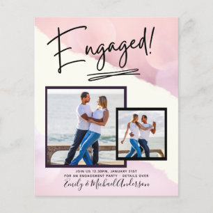 Prospectus 11,4 Cm X 14,2 Cm SCRIPT FIANÇAILLES DE PHOTO BUDGET Faire-part Invi