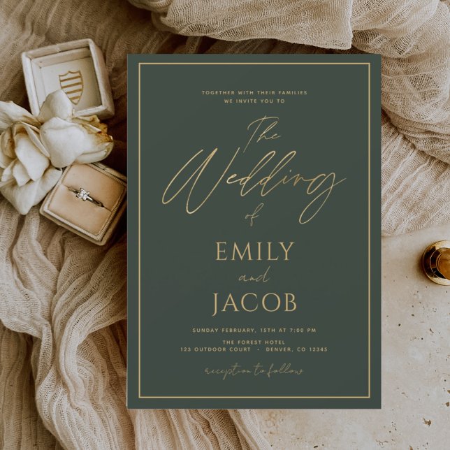 Prospectus 11,4 Cm X 14,2 Cm Script Mariage d'or vert budget (Créateur téléchargé)