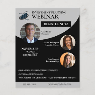 Prospectus 11,4 Cm X 14,2 Cm Séminaire en ligne sur la planification d'investis