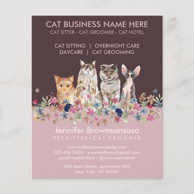 Prospectus 11,4 Cm X 14,2 Cm Service de garde de chat rose (Devant)
