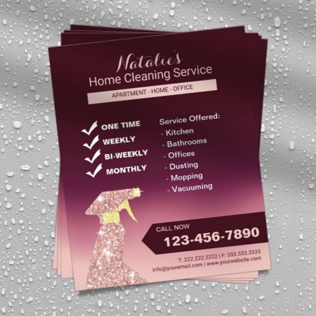 Prospectus 11,4 Cm X 14,2 Cm Service de nettoyage à domicile Brugndy Ombre (Créateur téléchargé)