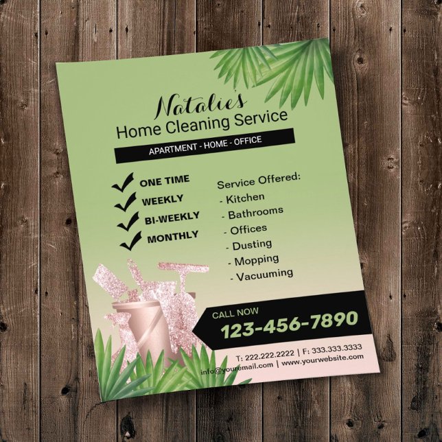 Prospectus 11,4 Cm X 14,2 Cm Service ménage de nettoyage de maison verte (Créateur téléchargé)