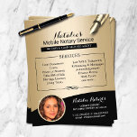 Prospectus 11,4 Cm X 14,2 Cm Service Noir & Or Mobile Photo<br><div class="desc">Service Notaire Mobile Flyers Black & Gold Photo.</div>