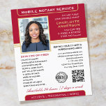 Prospectus 11,4 Cm X 14,2 Cm Service Notaire Mobile Stylish Photo Red Gold<br><div class="desc">Attirer plus de clients avec ces tracts d'affaires Notaire Public classiques. Un modèle élégant personnalisé avec votre photo, nom, détails, code QR et un logo ou symbole d'accréditation. Les dépliants d'affaires sont un moyen efficace de promouvoir votre entreprise et de faire de la publicité pour vos services notariaux. Un moyen...</div>