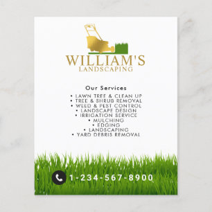 Prospectus 11,4 Cm X 14,2 Cm Services de coupe de pelouse, Logo Gold Lawn Care