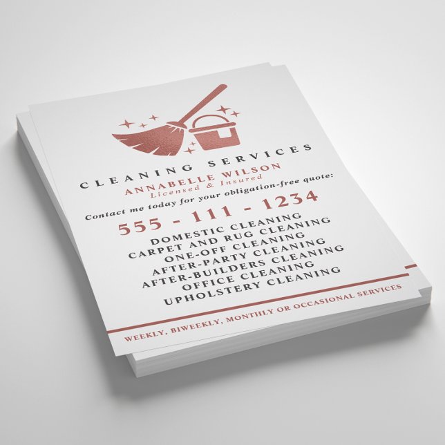 Prospectus 11,4 Cm X 14,2 Cm Services De Nettoyage En Or rose Et En Rose Noir (Créateur téléchargé)