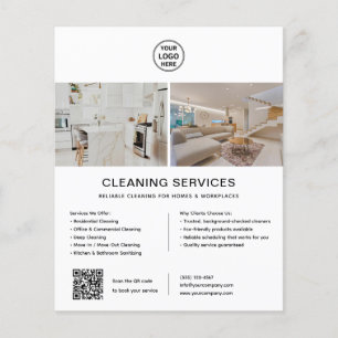 Prospectus 11,4 Cm X 14,2 Cm Services de nettoyage Logo personnalisé QR blanc