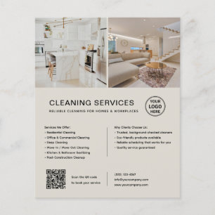 Prospectus 11,4 Cm X 14,2 Cm Services de nettoyage minimaliste QR Entreprise