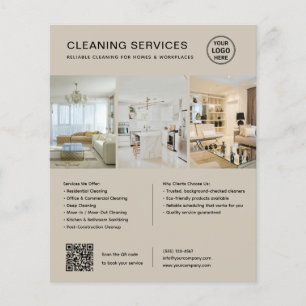 Prospectus 11,4 Cm X 14,2 Cm Services de nettoyage modernes Beige QR Entreprise