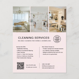 Prospectus 11,4 Cm X 14,2 Cm Services de nettoyage modernes QR Entreprise rose