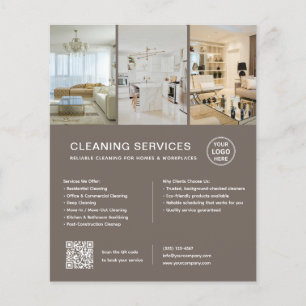 Prospectus 11,4 Cm X 14,2 Cm Services de nettoyage modernes Taupe QR Entreprise