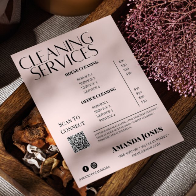 Prospectus 11,4 Cm X 14,2 Cm Services de nettoyage Tarif Rose pastel (Cleaning Services Maid Price Pastel Pink Flyer)